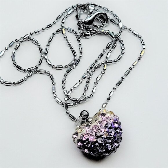Heart Shape Mini Purple and Silver Rhinestone Small Pendant Necklace - Picture 1 of 6